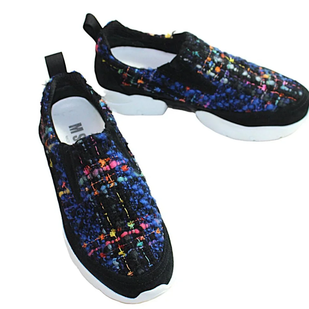 MSGM Black Blue Multicolor Tweed  Slip-On Extra Light Trainers Size 36 (US 6)